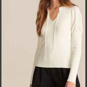 Rebecca Taylor Split Neck Ribbed Pullover w/ Tie White Size Medium